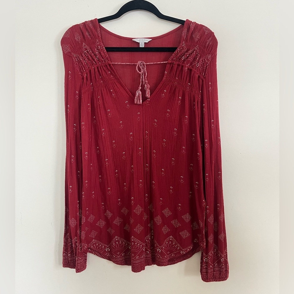Lucky Brand Deep Red Boho festival  Blouse Size M‎